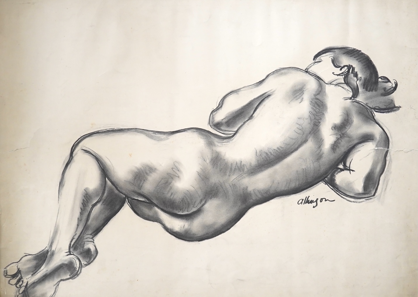 Adrian Paul Allinson ROI (1890-1959), charcoal, Study of a nude woman, signed, 50 x 69cm. Condition - some tears